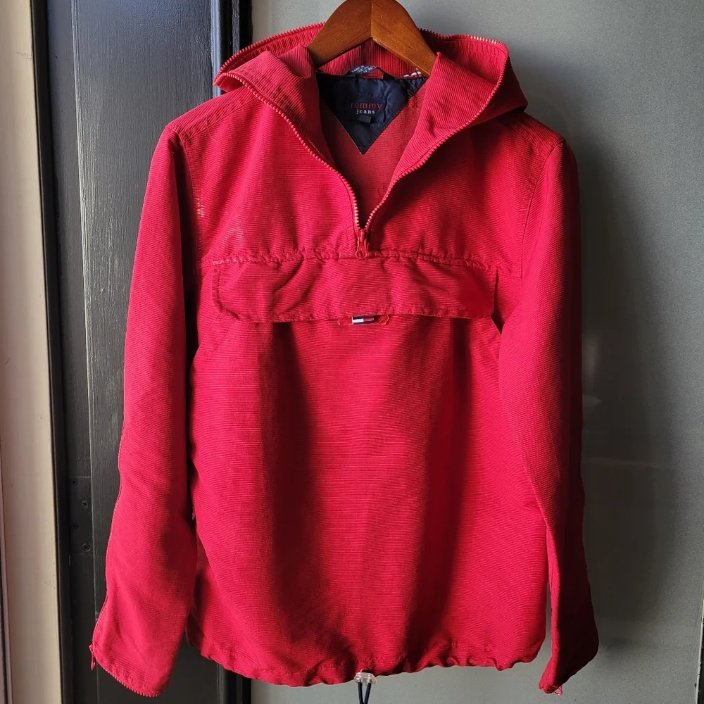 VINTAGE Tommy Hilfiger Tommy 90's/Y2K Red Anorak Jacket Size XS Hooded Zipper - Picture 2 of 16